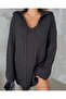 Knitted Sweater with Collar Collar Detail, Black, Standard Size - 5