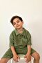 Boys' Shirt Collar Terry Fabric Khaki T-Shirt - 2-Piece Set with Shorts