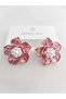 Pink Flower Earrings with Pearls - 3