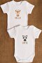 Organic Cotton Deer Panda Printed Baby Bodysuit Set of 2 - Bodysuit with Snap Fasteners 5356-5357