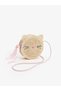 Pink Cat Figured Straw Shoulder Bag for Girl - with Ribbon Detail, Diameter 17
