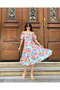Madonna Neckline Floral Print Midi Length Dress - 5