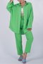 Women's Linen Textured Shirt and Pants Set Green T50371 - 2