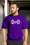 Men's Muscled Printed Purple Oversize Crew Neck Cotton Athlete T-Shirt
