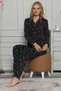 Women's Navy Blue Red Piped Star Shirt Collar Front Button Long Sleeve Seasonal Cotton Pajama Set - 7