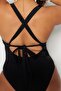 Siyah Belde Cut Out Mesh/Tül Detaylı Büyük Beden Mayo TBBSS23AM00037 - 4