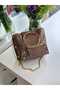 Women's Dark Beige Studded Shoulder Bag with Ring Detail - 2