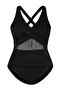 Siyah Belde Cut Out Mesh/Tül Detaylı Büyük Beden Mayo TBBSS23AM00037 - 2
