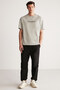 Bastıan Men's Oversize Fit 100% Cotton Thick Textured Printed Gray T-shirt - 2