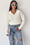 White Polo Neck Women's Knitwear Blouse - Cotton Basic Model