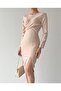 Beige Long Sleeve Slit Midi Dress
