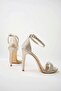 Women's Platform Thin Heeled Gold Evening Dress Shoes with Baretted Heels or Ankle Stone Tie-Downs - 2