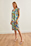 Women's Mint Green Digital Printed V-Neck Summer Knit Dress ELB-19002227 - 2