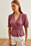 Women's Dusty Rose Double Breasted Blouse with Elastic Waist Blz- 19002187 - 3