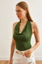 Women's Green Halter Neckline Bodysuit with Snap Fasteners Bdy- 00000050 - 3