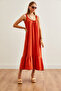 Women's Orange Strap Oversize Maxi Woven Dress Elb- 19002235 - 6