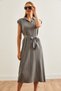 Smoked Polo Collar Thick Corded Women's Knitwear Summer Dress - ELB-19002232 - 5