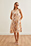 Women's Leaf Powder Back Drop Bell Woven Viscose Dress Elb- 19002231 - 2