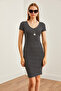 Black Striped Stretchy Mini Women's Dress - V-Neck ELB-19002225 - 2