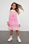 Fuchsia Girl's Ribbon Regular Printed Cotton Knitted Dress Tkdaw25El00002