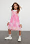 Fuchsia Girl's Ribbon Regular Printed Cotton Knitted Dress Tkdaw25El00002 - 2