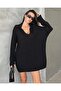 Knitted Sweater with Collar Collar Detail, Black, Standard Size