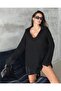 Knitted Sweater with Collar Collar Detail, Black, Standard Size - 2