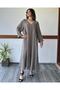 V-Neck Long Sleeve Earth Italian Linen Plus Size Dress - 3