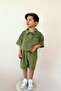 Boys' Shirt Collar Terry Fabric Khaki T-Shirt - 2-Piece Set with Shorts - 3