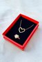 Italian Chain Heart Pendant Knot Steel Necklace and Gold Zircon Adjustable Ring - 2