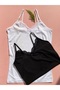 Women's Cotton Lycra V-Neck Lace Rope Strap 2-Piece White and Black Undershirt
