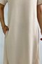 Beige Short Sleeve Dress - Crew Neck and Pocket Detail - 3