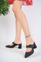 Women's Black Laser Perforated Heeled Casual Slippers - 2