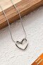 Italian Chain Heart Pendant Knot Steel Necklace and Silver Zircon Adjustable Ring - 3