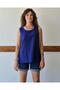 Navy Blue Sleeveless Cotton Blouse - Back Button Detail - 2