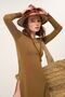 Meat Iconic Design Brown Deep Slit Dress - 4