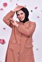 Hooded Long Hijab Tunic with Front Pocket and Snap Buttons - 6