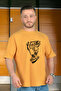 Men's Hustle Muscle Printed Mustard Oversized Crew Neck Corded Fabric Fabric Sports t-shirt