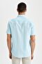 Regular Fit Polo Neck Short Sleeve Cotton Shirt - 5