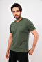 Men's Khaki V-Neck T-Shirt Cotton Short Sleeve Basic Casual T-Shirt