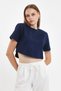Bella Women's Navy Blue 100% Cotton Crew Neck Padded T-Shirt - 4