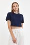 Bella Women's Navy Blue 100% Cotton Crew Neck Padded T-Shirt - 3