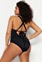 Siyah Belde Cut Out Mesh/Tül Detaylı Büyük Beden Mayo TBBSS23AM00037 - 6