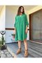 Cotton Green Shirt Dress Long Sleeve Collar Pocket - 2