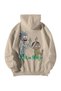 Cream Unisex Oversize Hooded Kangaroo Pocket Middle Finger Rickmorty Printed Sweatshirt Hoodie