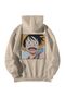 Cream Women's Men's Oversize Hooded Kangaroo Pocket One Piece Anime Printed Sweatshirt Hoodie