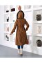Tunnel Detailed Hijab Camel Coat - 6