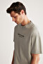 Bastıan Men's Oversize Fit 100% Cotton Thick Textured Printed Gray T-shirt - 5