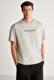 Bastıan Men's Oversize Fit 100% Cotton Thick Textured Printed Gray T-shirt - 3