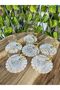 Marble Pattern White Handle Frilly Tea Set.